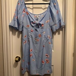 Sweet.Storm NWT Blue Mini Dress with Pink Flowers - Size Large